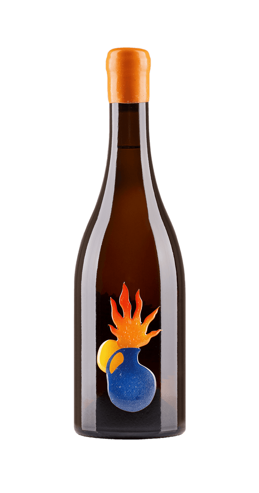 Alt Text:
Karas Kraki Ktor bottle with vibrant abstract flame and pitcher illustration on dark amber glass.