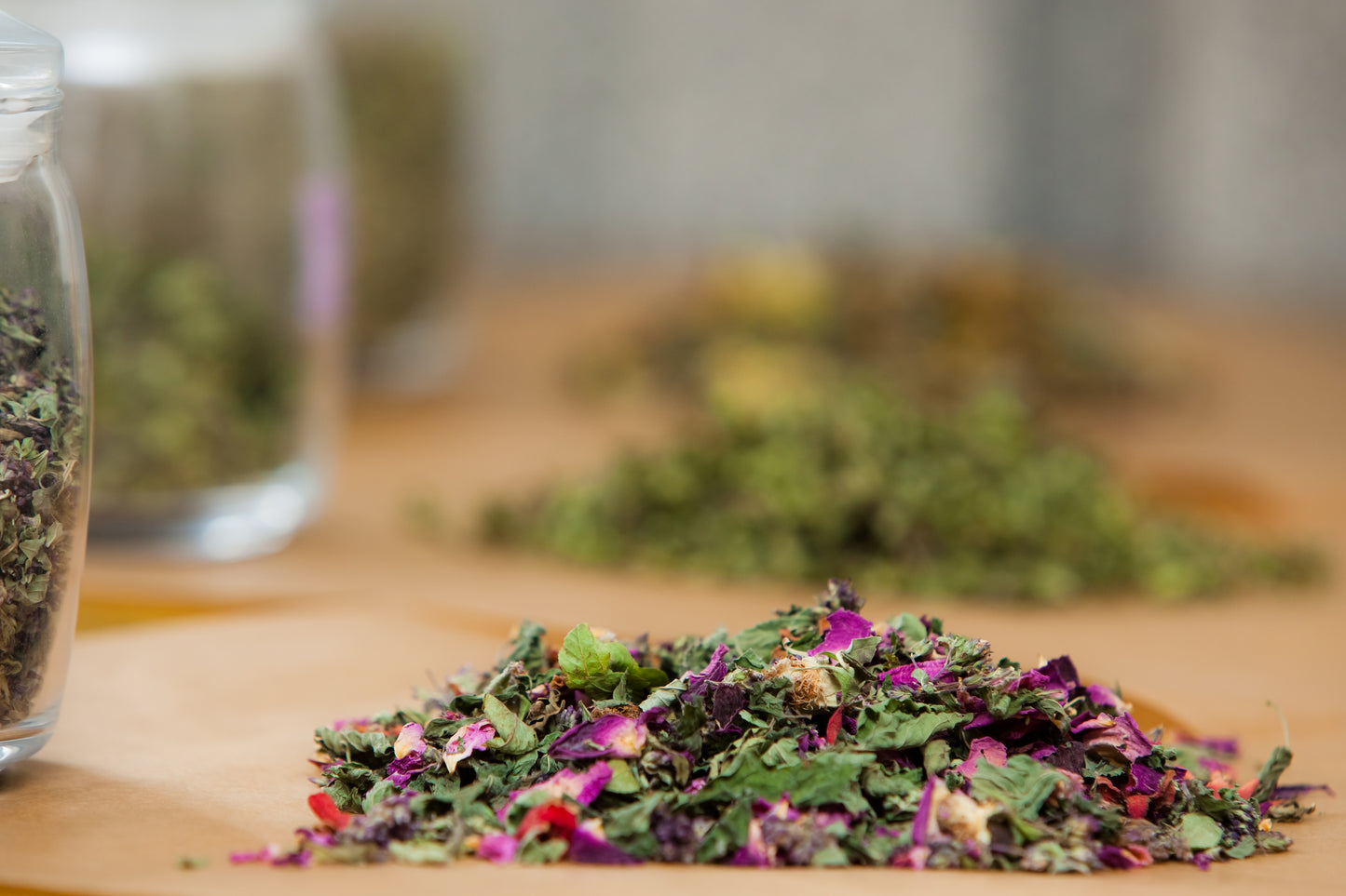 Loose leaf blend of Darman Organic Floral Mixture with dried rose and herbs