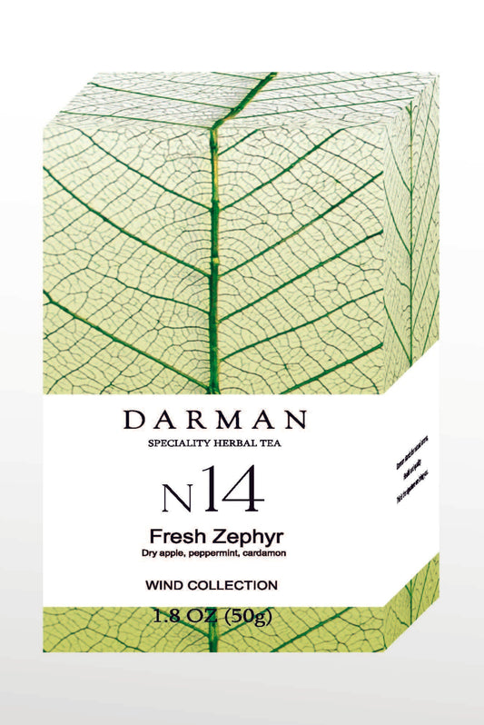 Darman Specialty Herbal Tea N14 Fresh Zephyr – Front View of Packaging from Wind Collection