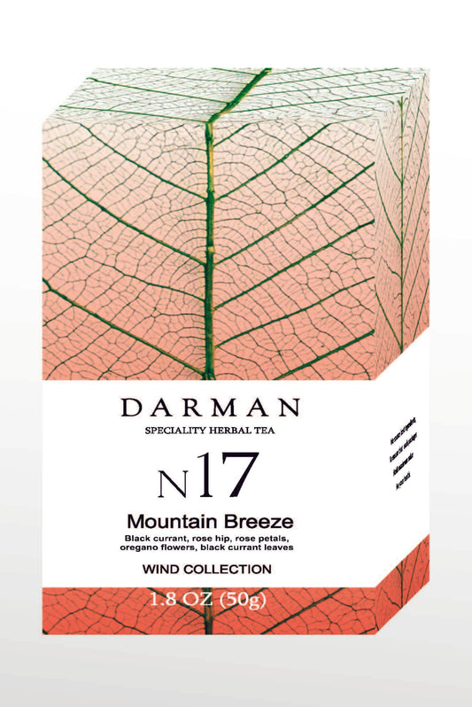 Darman No.17 Mountain Breeze herbal tea box with leaf design packaging