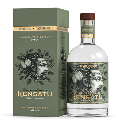 Kensatu Apricot Fruit Brandy 750 mL bottle, Gold Edition, with premium Armenian label and bold apricot distillate.