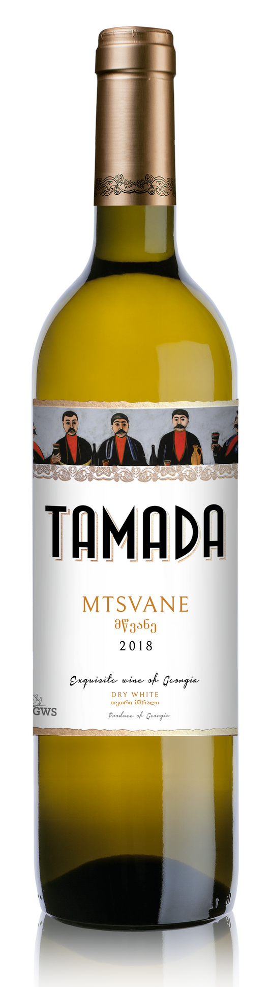 Tamada Mtsvane Dry White Wine – 100% Mtsvane Kakhuri from Georgia with a fresh, aromatic profile and sleek bottle design.