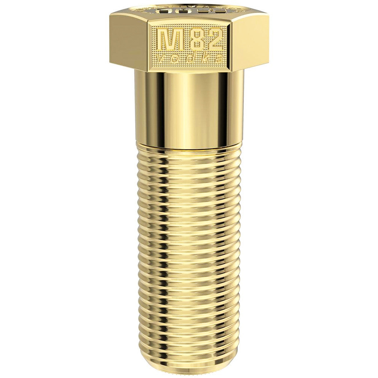 Bolt Vodka M82 Gold 750 mL rye vodka bottle with reflective vacuum-sprayed gold finish, crafted in Russia for elegant gifting and display.